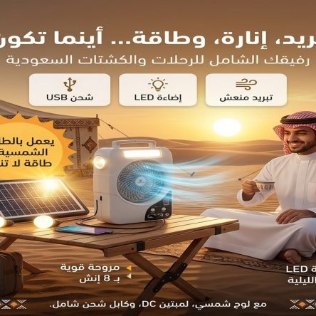مروحة كشتات شحن بالطاقة الشمسية