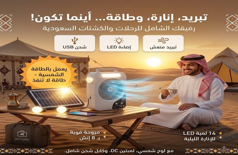 مروحة كشتات شحن بالطاقة الشمسية